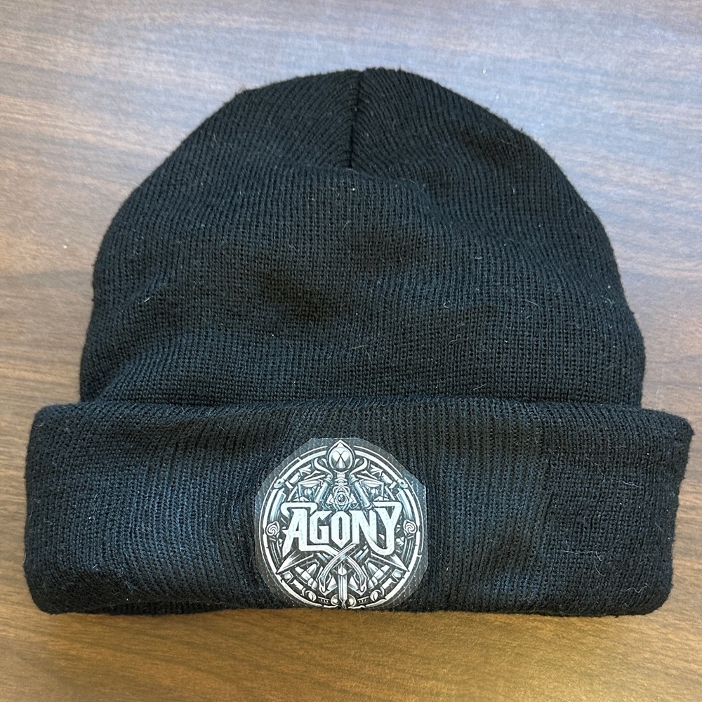 EUC George Black Thick Knit Beanie with “AGONY” design on front